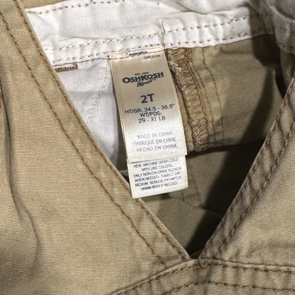 OshKosh B'gosh Boys' Khaki Cargo Overalls | Size 2T